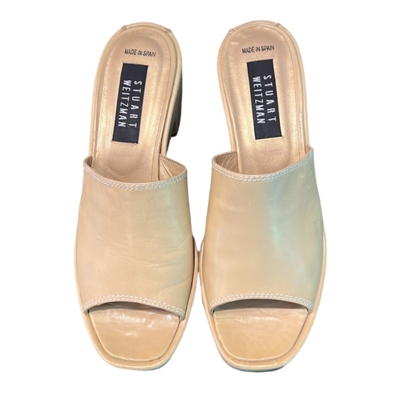 Stuart Weitzman Tan Leather Retro Chunky Platform Slip On Sandals Tan Size 8 - Picture 3 of 9